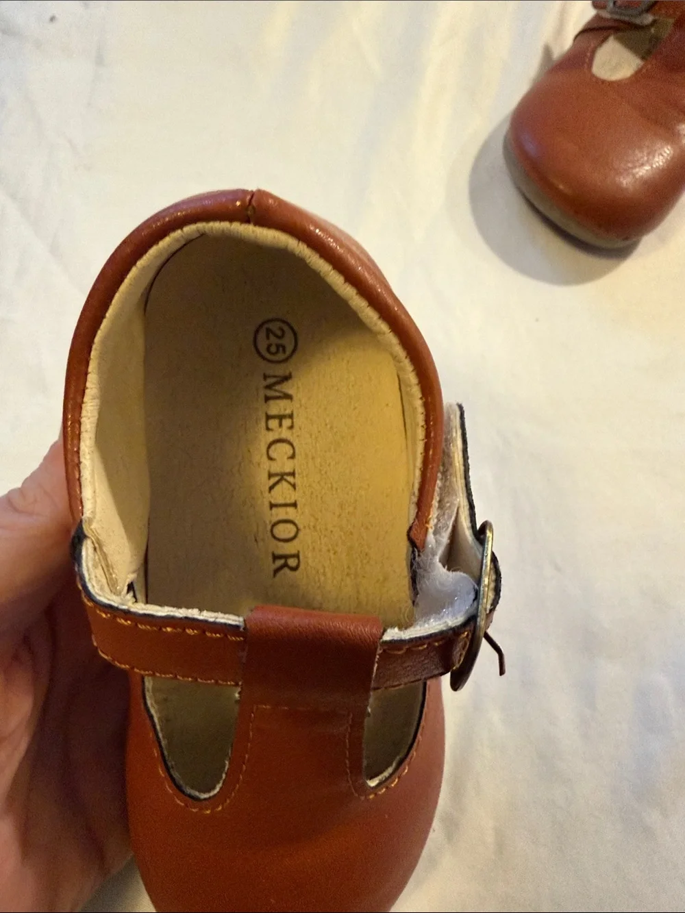 Children's Tan Mary Jane Dress Shoes with Buckle Strap